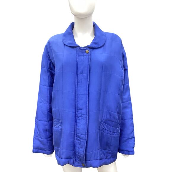 Vintage Bogari Women’s Silk Jacket Size M Cobalt Blue Zipper Pockets Buttons - Picture 2 of 5